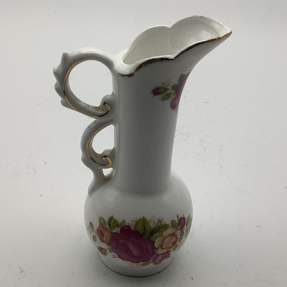 Vintage Fine Bone China Cottage Rose 5” Miniature Vase/Pitcher